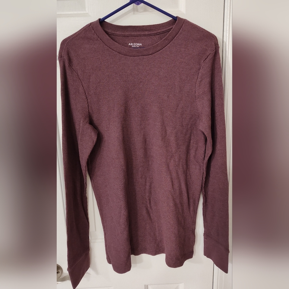 Arizona Jean Co Men's Burgundy Red Crew Neck Long Sleeve Shirt, Size Medium